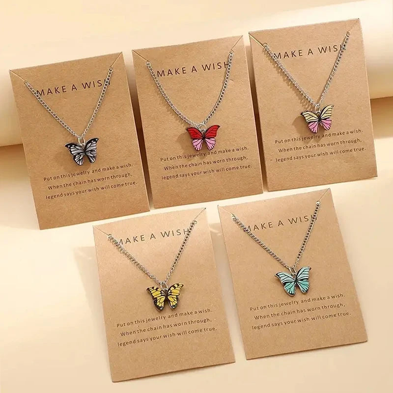 Colorful Butterfly Necklace Set - 5 Piece Boho Korean Style
