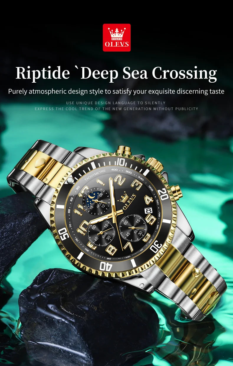 ساعات OLEVS 2926 للرجال ماركة أزياء جديدة فاخرة كوارتز ساعة بثلاثة موانئ صغيرة من الفولاذ المقاوم للصدأ ومقاومة للماء كرونوغراف