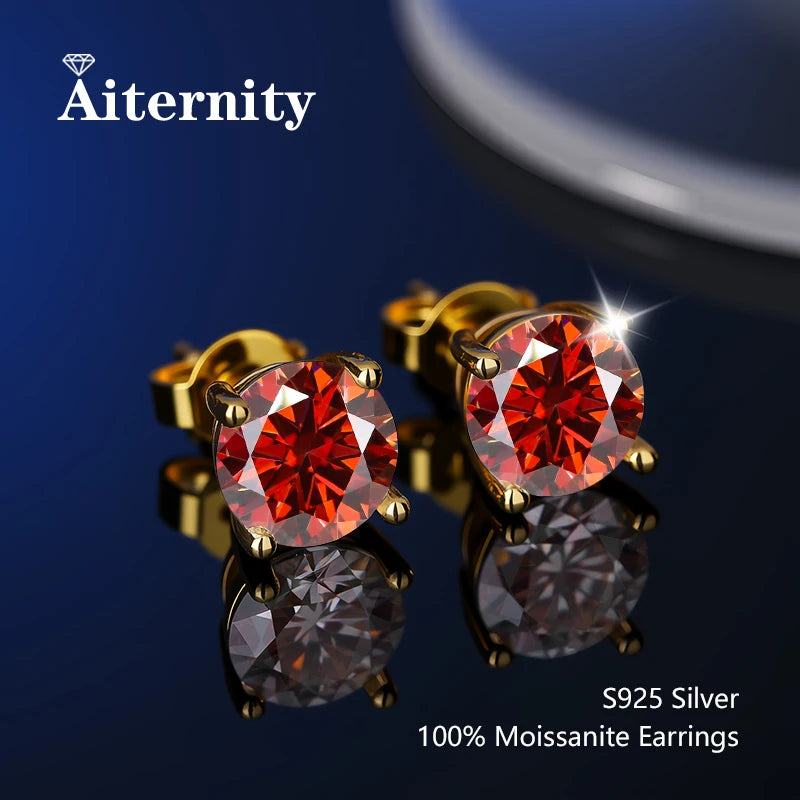 أقراط مرصعة بحجر الموزانيت - أقراط زفاف من الفضة عيار 925 مطلية بعيار 18 قيراطًا