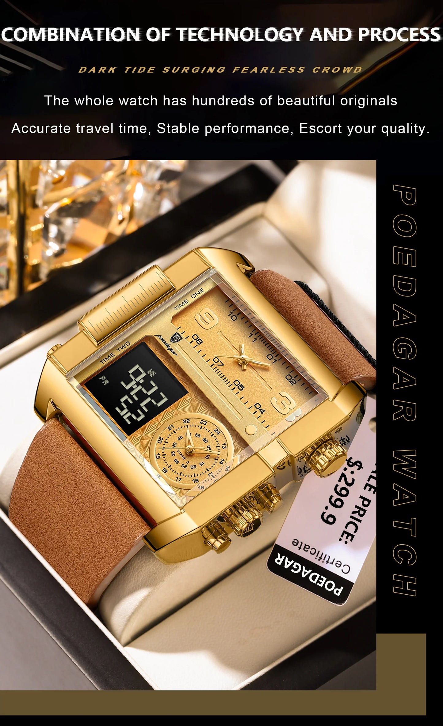 ساعة يد رجالية POEDAGAR أنيقة مقاومة للماء مضيئة بخاصية عرض التاريخ والأسبوع ساعة رجالية رقمية متعددة الوظائف فاخرة كوارتز ساعات رجالية Reloj