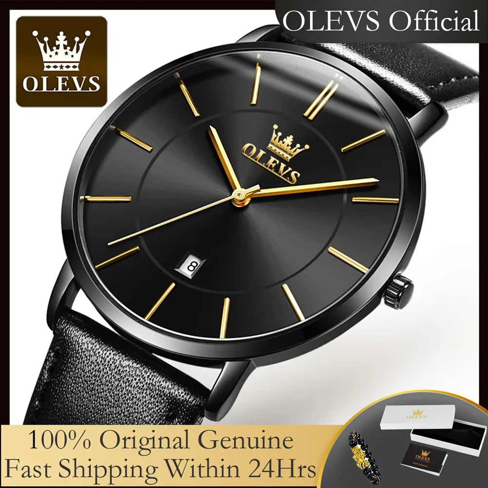 Montre à quartz OLEVS 5869 pour homme, ultra-fine (6,5 mm), minimaliste, étanche, avec date, idéale pour les affaires. Montre-bracelet simple et élégante pour homme.