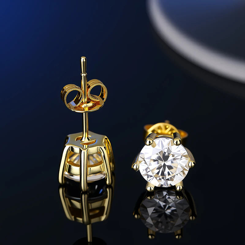 أقراط مرصعة بحجر الموزانيت - أقراط زفاف من الفضة عيار 925 مطلية بعيار 18 قيراطًا