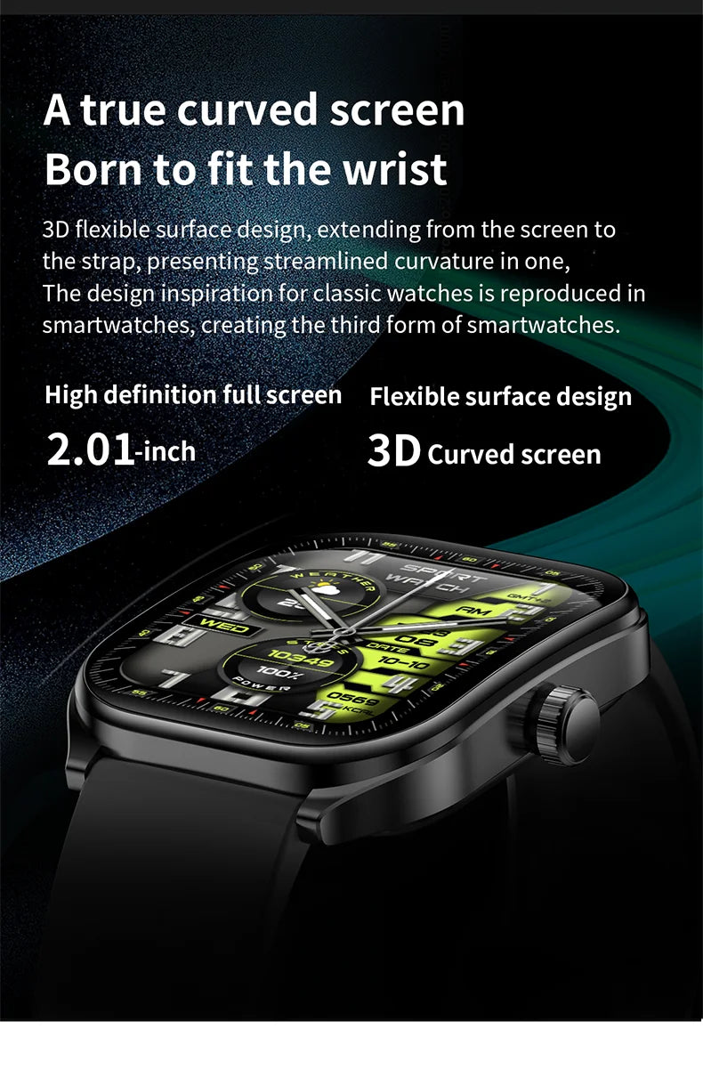 KHwatch Smart Watch - 2.01" Curved Screen Bluetooth Call IP68 Waterproof