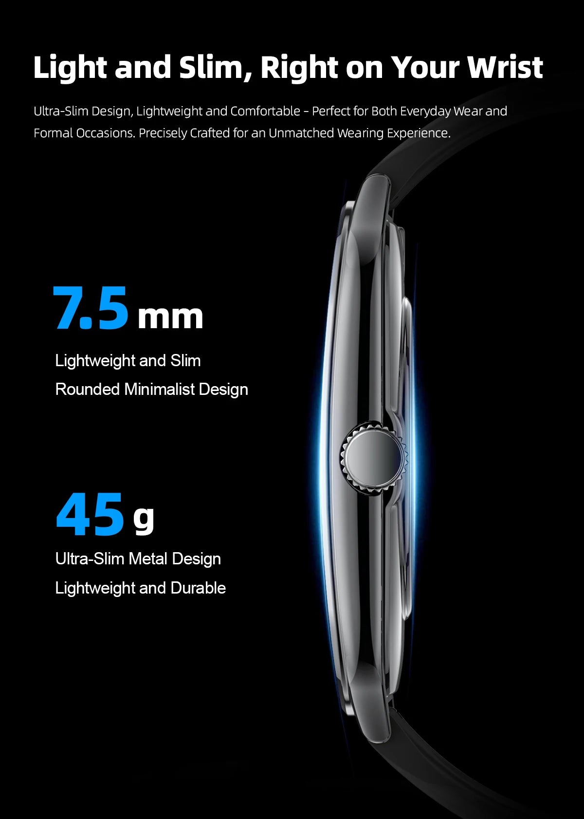 LIGE Ultra Thin Smart Watch - 1.96" AMOLED Curved Display BT Call Heart Rate