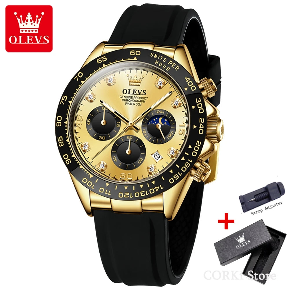 ساعة كوارتز فاخرة للرجال من OLEVS 2875 مقاومة للماء وتقويم رياضي ومؤقت ومضادة للصدمات ومضيئة للرجال
