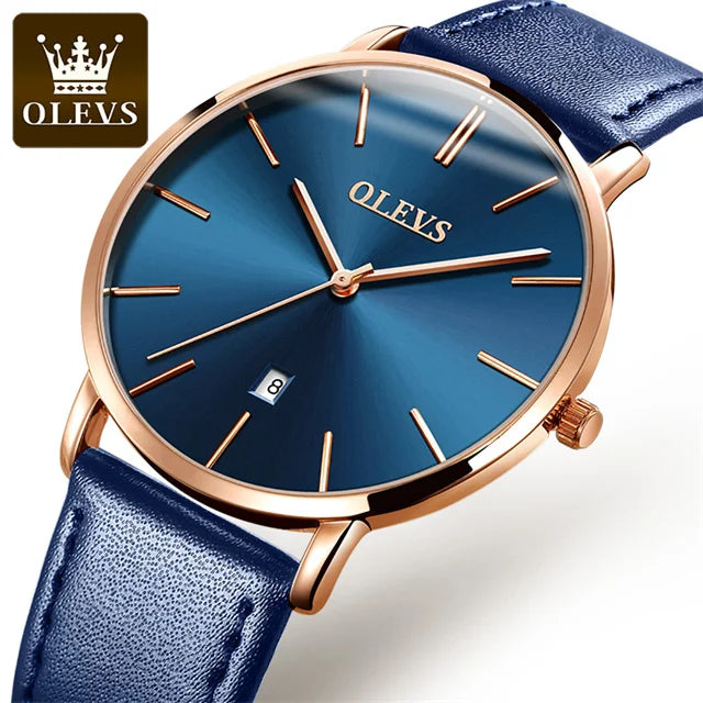 Montre à quartz OLEVS 5869 pour homme, ultra-fine (6,5 mm), minimaliste, étanche, avec date, idéale pour les affaires. Montre-bracelet simple et élégante pour homme.