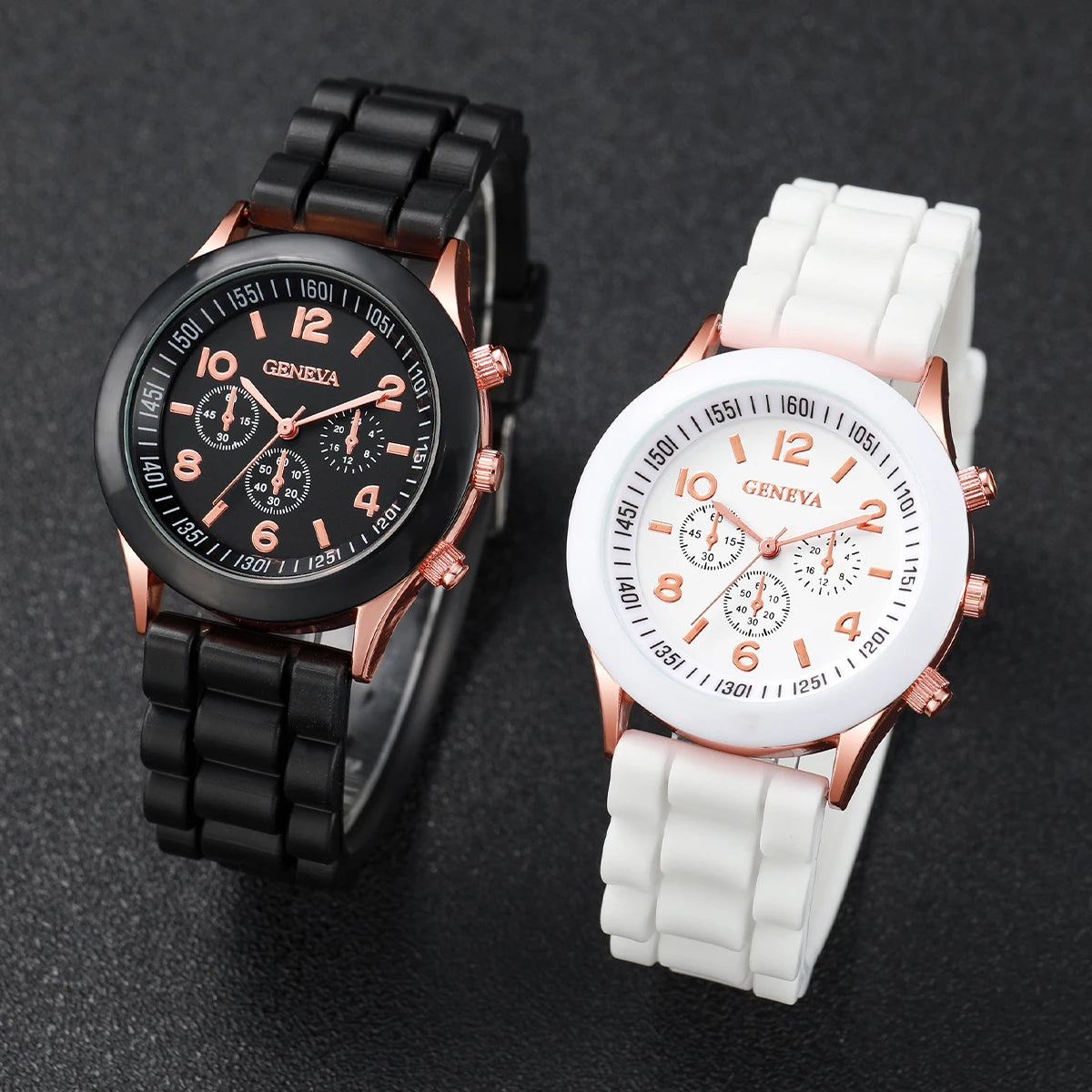 Couple Watch Set - 4pcs Arabic Silicone Band Heart Bracelet Watches