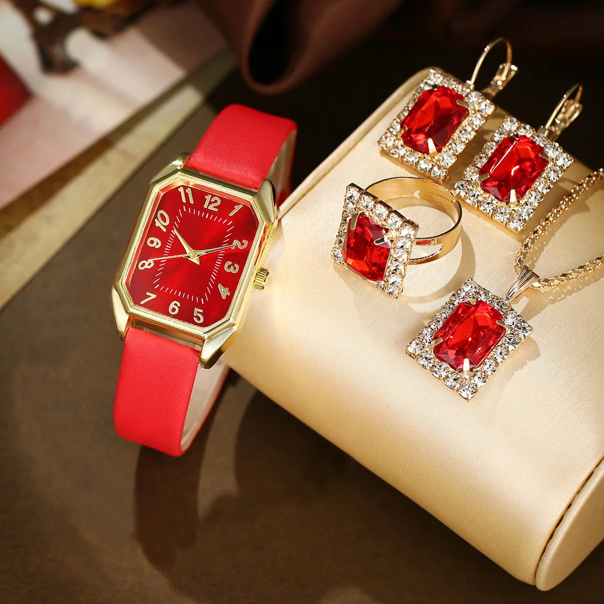 Women's Watch Set - 1/5/6pcs Luxury Square Quartz Watches
