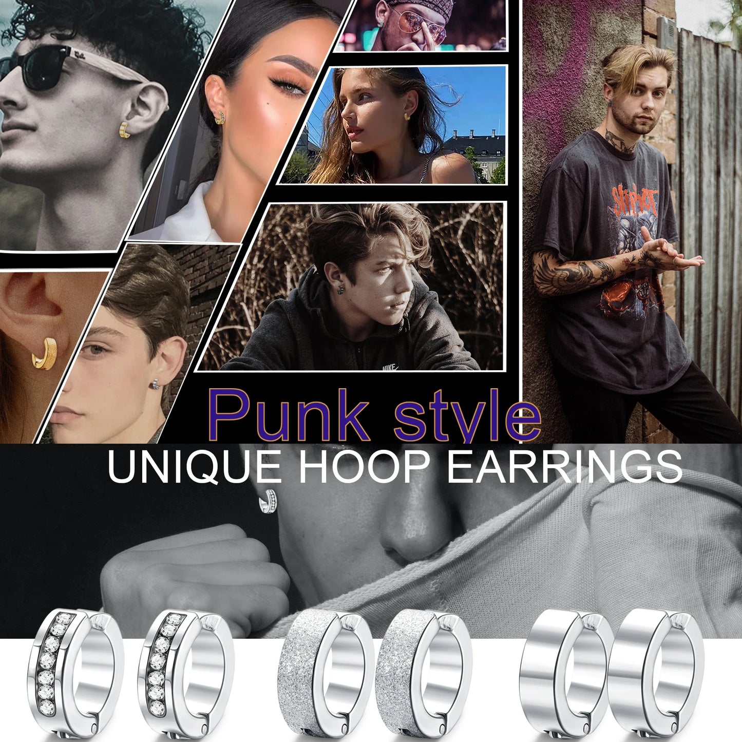 أقراط دائرية بمشبك - مجموعة من الفولاذ المقاوم للصدأ غير قابلة للثقب