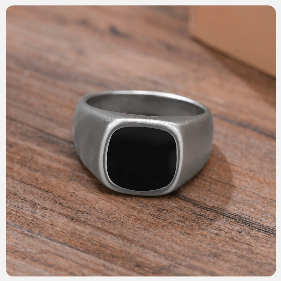 Chevalière pour homme - Vnox 12,5 mm, anneau carré en acier inoxydable noir