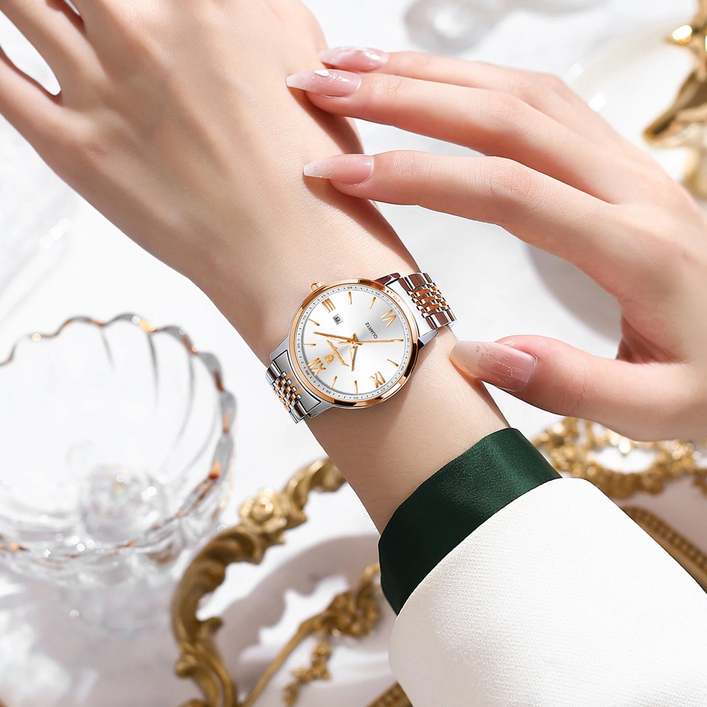 ساعة POEDAGAR النسائية - ساعة فولاذية فاخرة مقاومة للماء ومضيئة