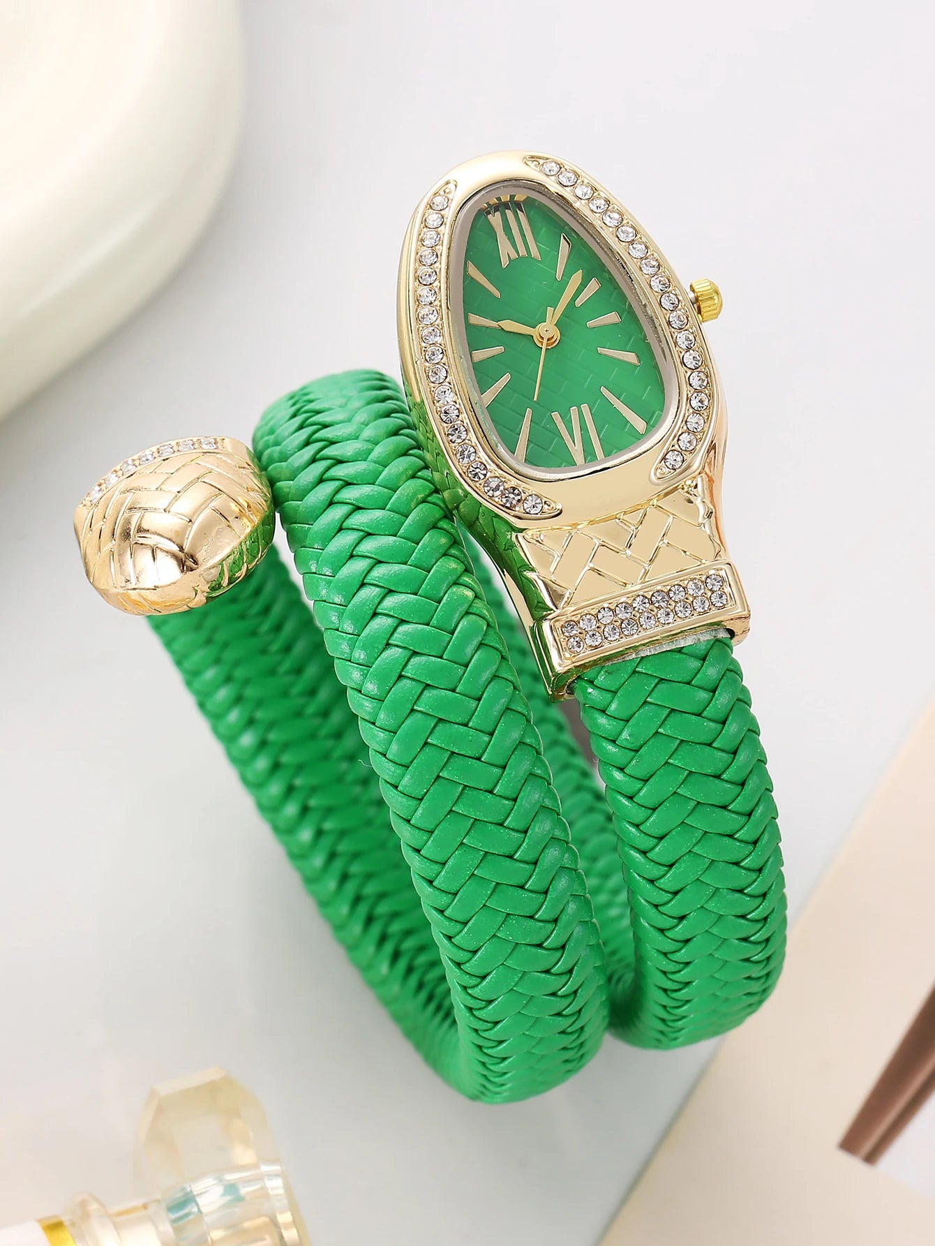 Montre serpent pour femme - Montre à quartz de luxe avec cadran romain orné de strass