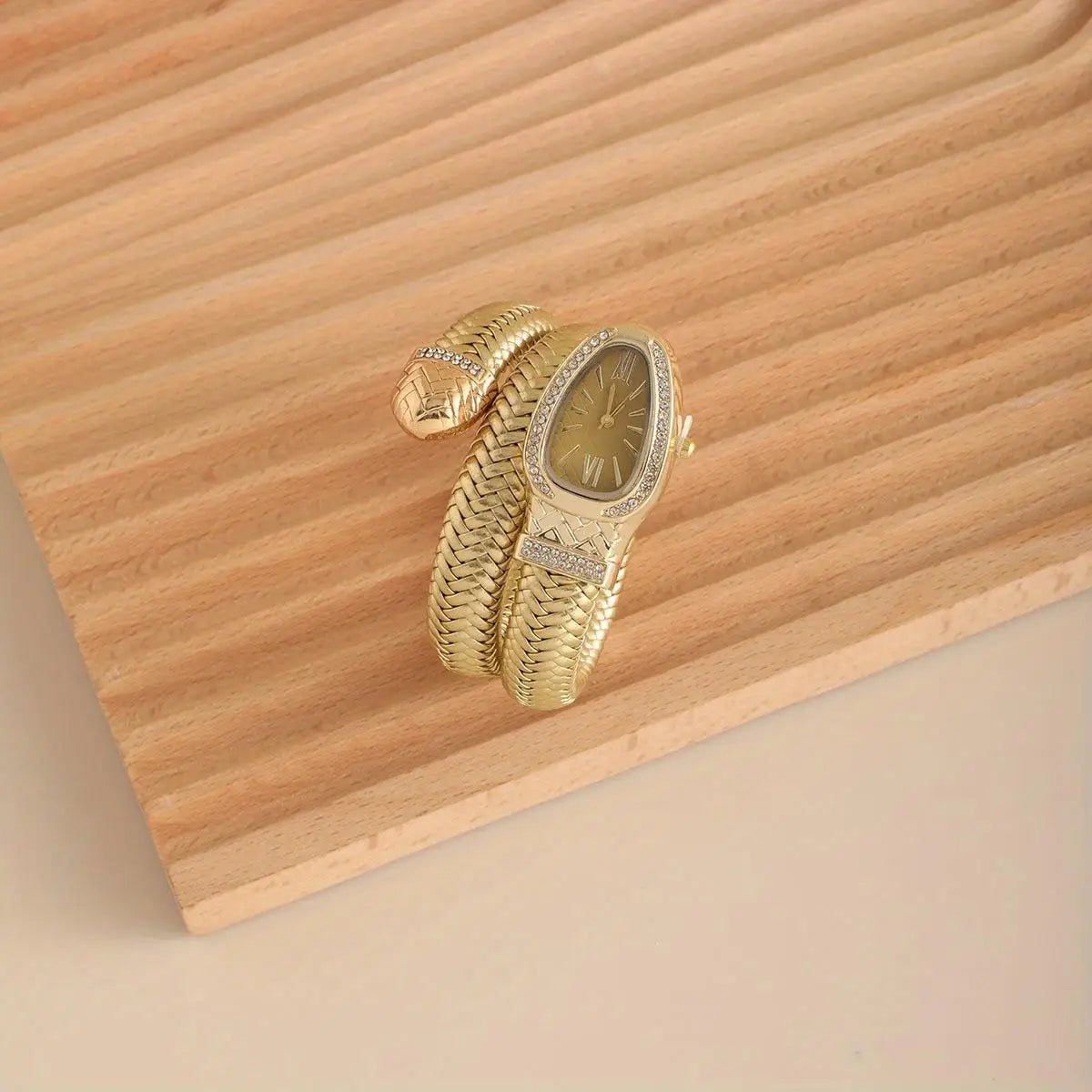 Montre serpent pour femme - Montre à quartz de luxe avec cadran romain orné de strass