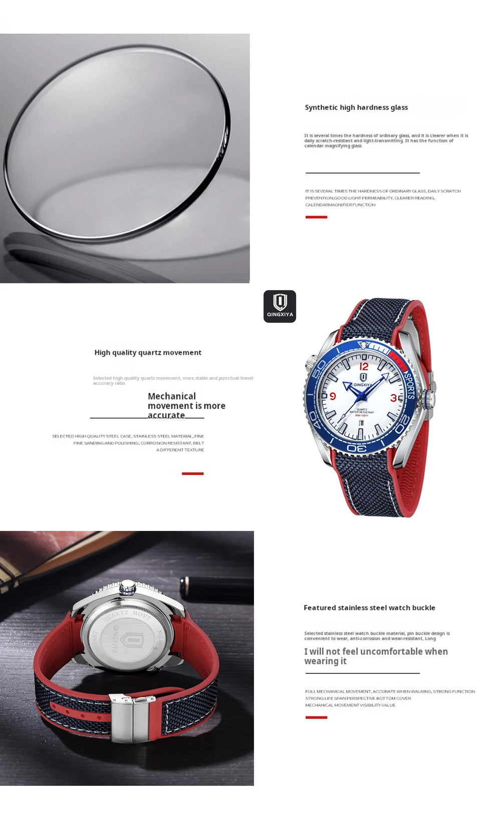 Montre homme QINGXIYA Fashion Quartz, montre de luxe en silicone, style sport, avec date et étanche. Reloj Hombre