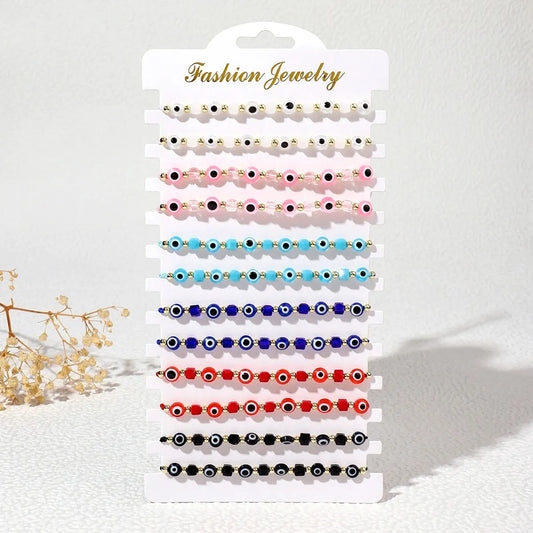 مجموعة أساور كريستال عين الشر - 12 قطعة من أساور الصلاة المصنوعة يدويًا