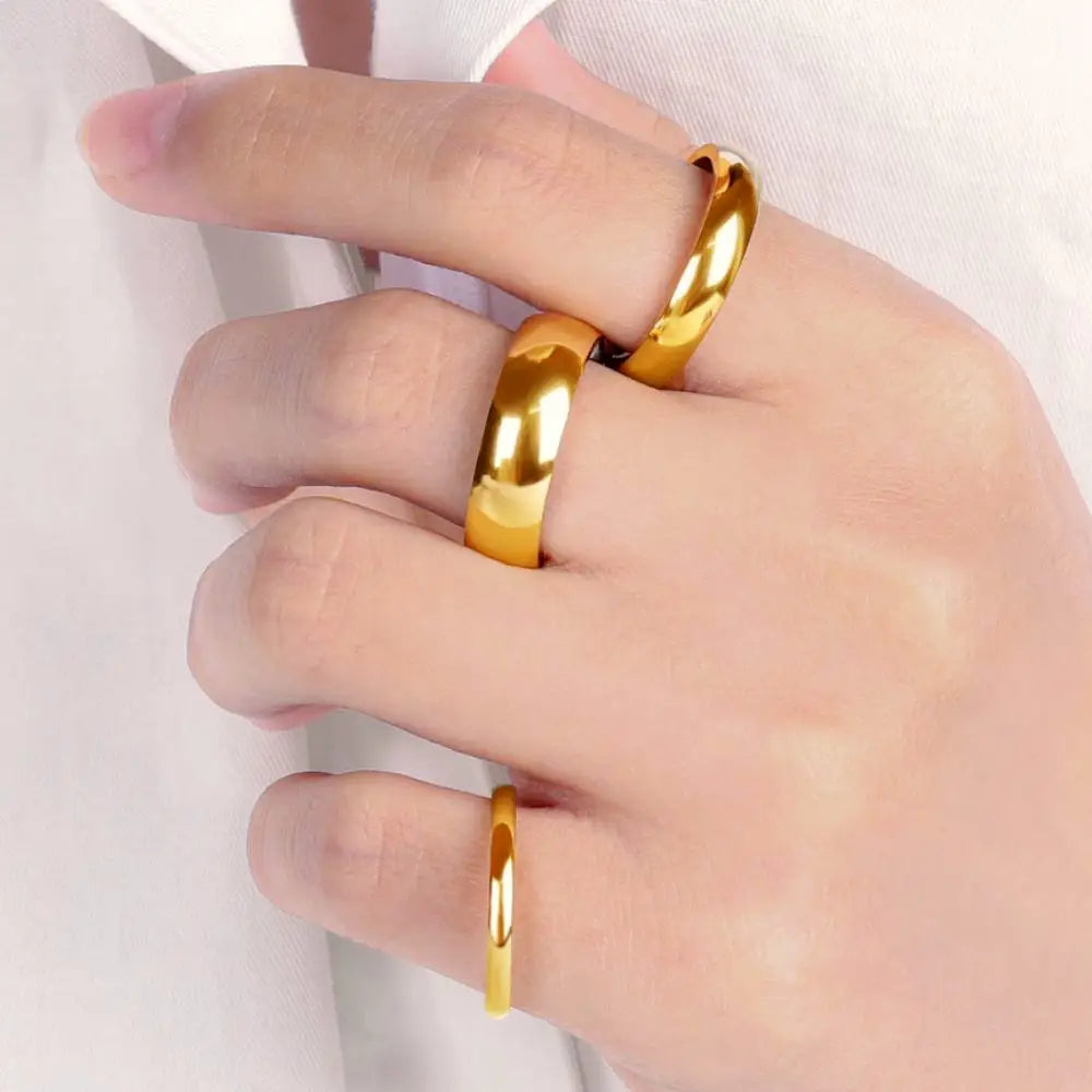 Alliances minimalistes pour couples - Anneaux en acier inoxydable plaqué or 18 carats