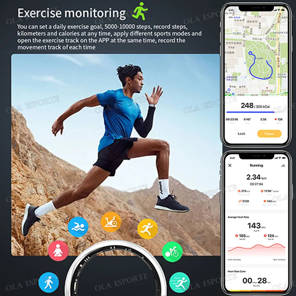 Bague connectée 2025 - Contrôle de la caméra, fréquence cardiaque et oxygénation sanguine