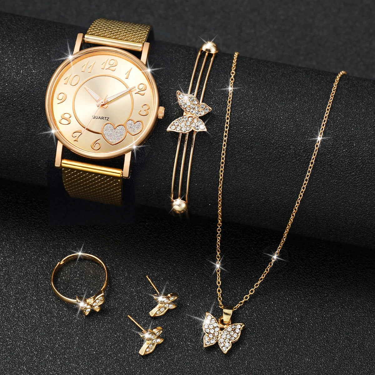 Women's Watch Set - 5/6pcs Diamond Leather Band Quartz Watches