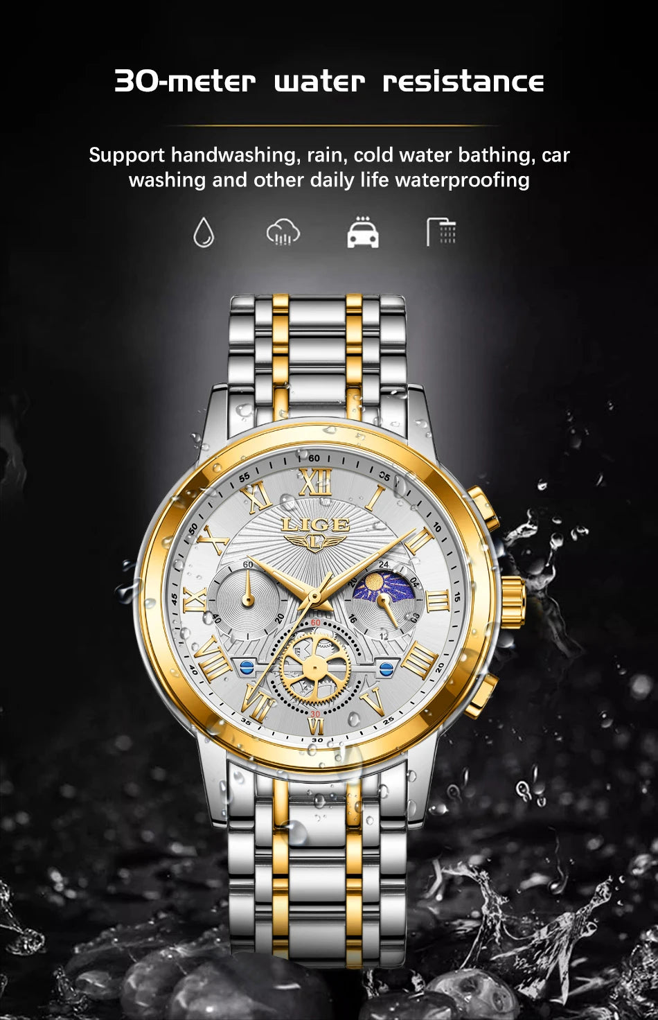 Montre femme LIGE 2024 - Montre de luxe étanche avec bracelet en acier