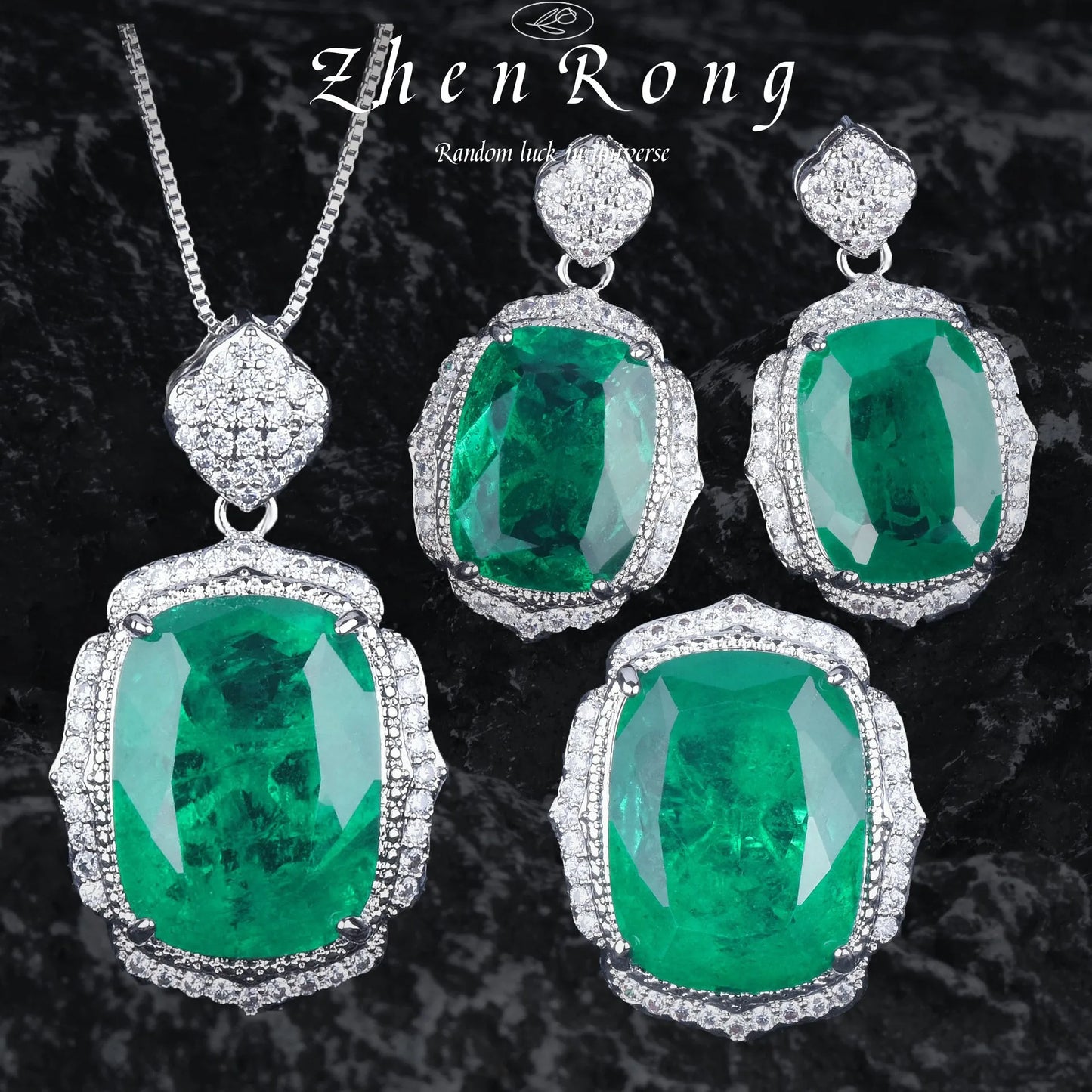 Jewelry Set - Foydjew Emerald Green Tourmaline Necklace Earrings Ring Set