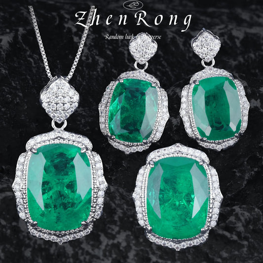 Jewelry Set - Foydjew Emerald Green Tourmaline Necklace Earrings Ring Set