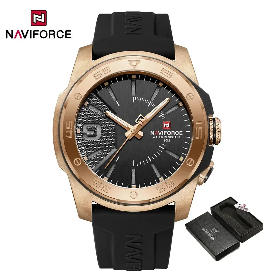 Montre de luxe pour homme NAVIFORCE, mouvement à quartz, bracelet en silicone, étanche à 50 m, aiguilles lumineuses, mouvement japonais, montre-bracelet sport pour homme