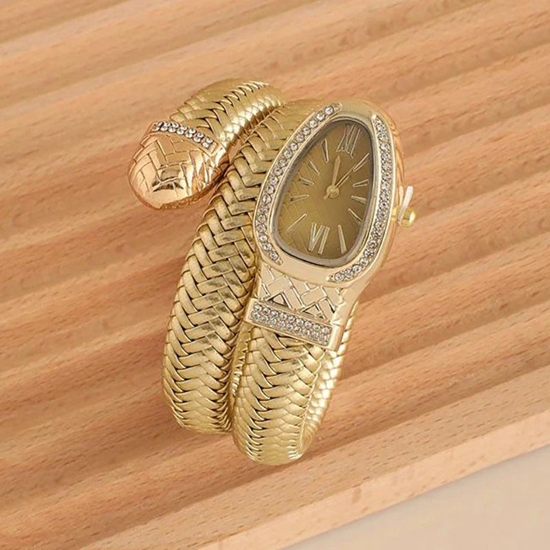Montre serpent pour femme - Montre à quartz de luxe avec cadran romain orné de strass