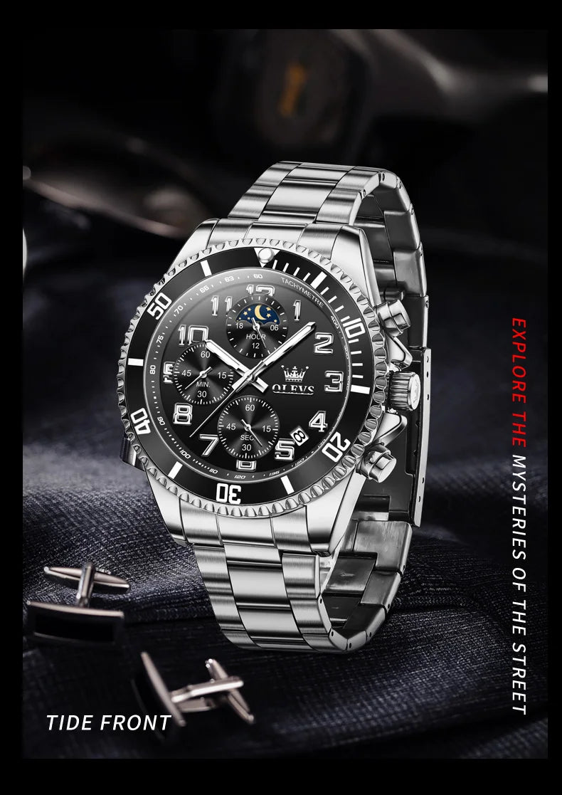 ساعات OLEVS 2926 للرجال ماركة أزياء جديدة فاخرة كوارتز ساعة بثلاثة موانئ صغيرة من الفولاذ المقاوم للصدأ ومقاومة للماء كرونوغراف