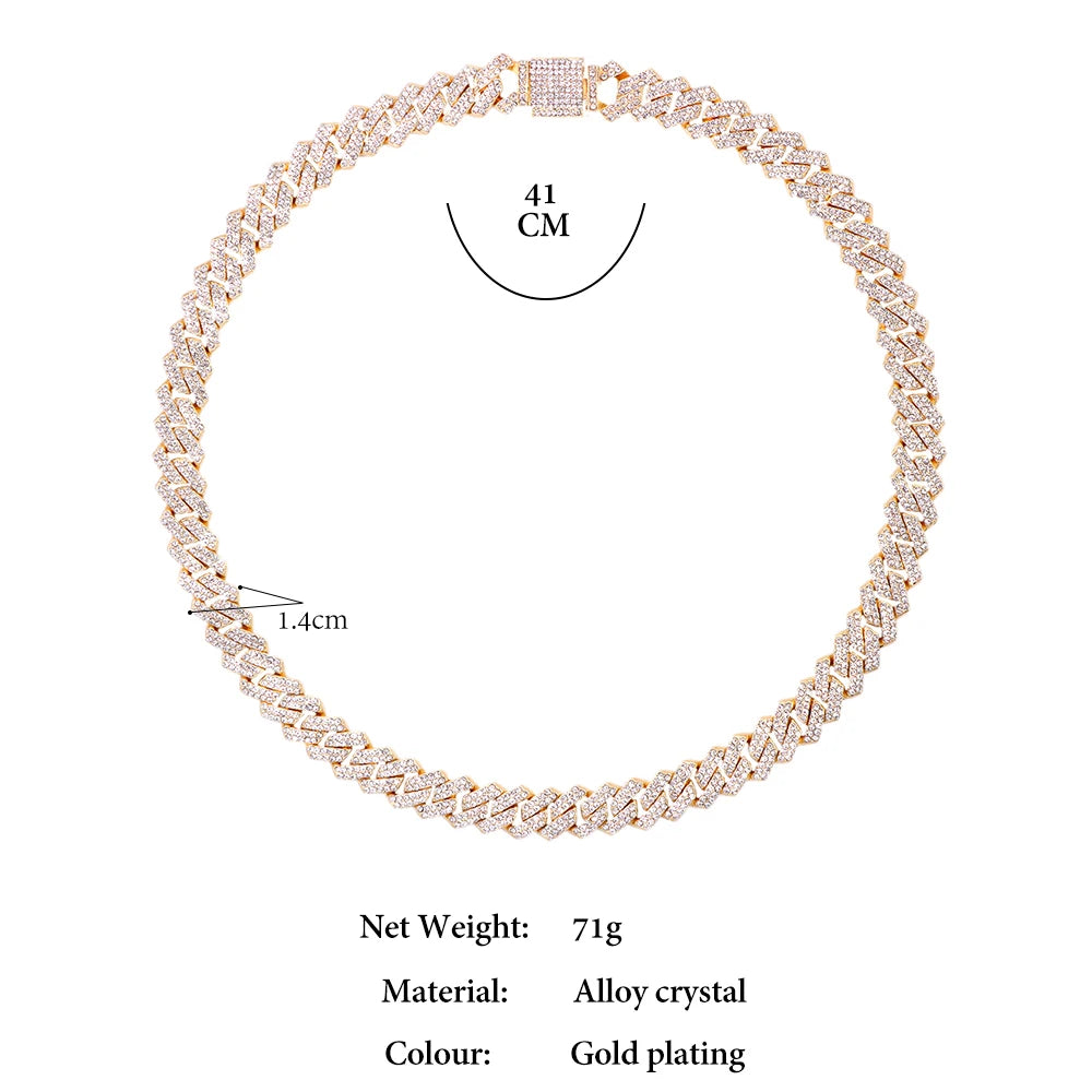 Collier à chaîne cubaine - Ras-de-cou punk hip-hop orné de strass