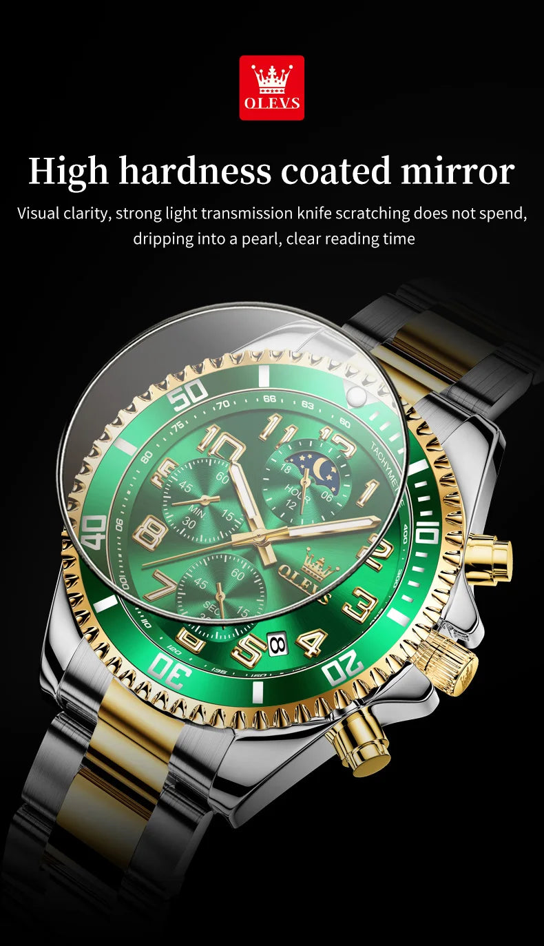 ساعات OLEVS 2926 للرجال ماركة أزياء جديدة فاخرة كوارتز ساعة بثلاثة موانئ صغيرة من الفولاذ المقاوم للصدأ ومقاومة للماء كرونوغراف
