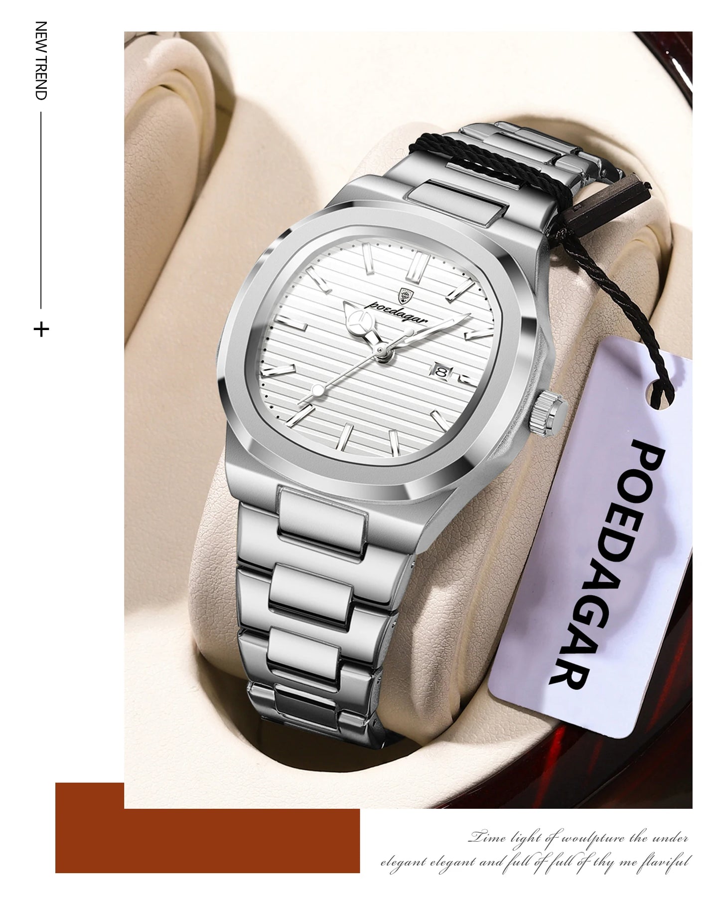 ساعة POEDAGAR النسائية - ساعة كوارتز فولاذية مضيئة مقاومة للماء