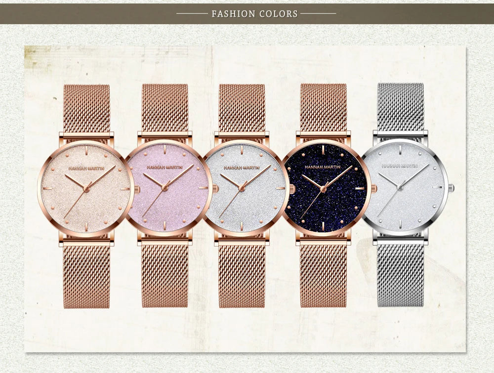 Montre femme Hannah Martin 2025 - Montre de luxe à cadran mat et bracelet en maille