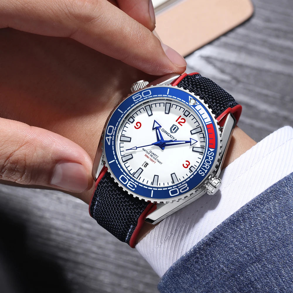 Montre homme QINGXIYA Fashion Quartz, montre de luxe en silicone, style sport, avec date et étanche. Reloj Hombre