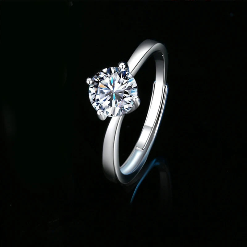 خاتم مويسانيتي - خاتم زفاف قابل للتعديل من الفضة الإسترليني S925 معتمد من GRA