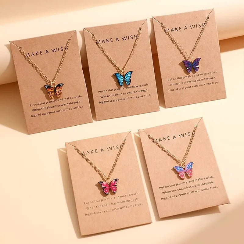 Colorful Butterfly Necklace Set - 5 Piece Boho Korean Style