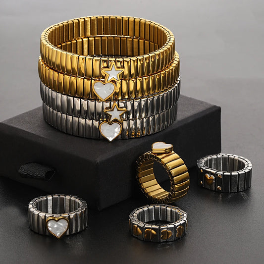 سوار مرن على شكل حلقة حب - سوار من الفولاذ المقاوم للصدأ بنمط نجمة