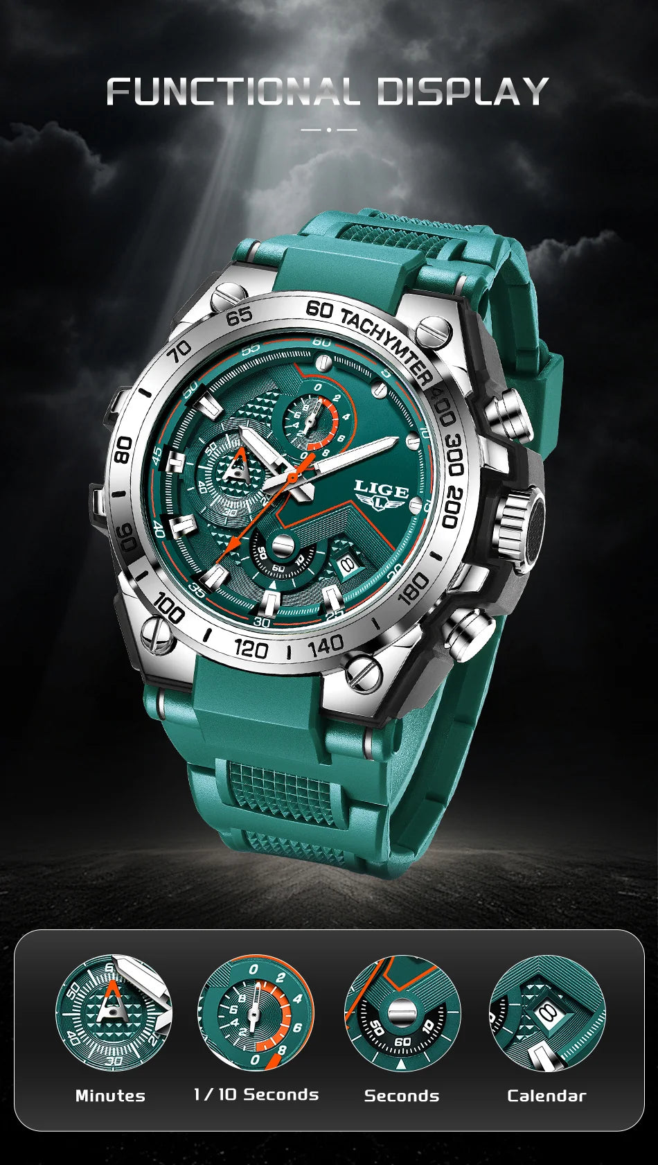 ساعة LIGE الجديدة للرجال متعددة الوظائف بحزام من السيليكون مقاومة للماء وتقويم مضيء وساعات كوارتز رياضية أنيقة للرجال