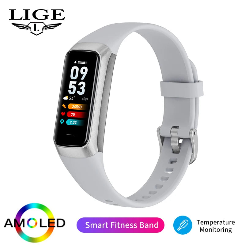 LIGE Smart Bracelet - 1.1" AMOLED Heart Rate Waterproof Body Temperature Tracker
