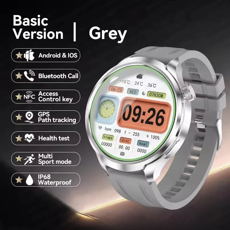 ساعة ذكية رياضية مزودة بنظام تحديد المواقع العالمي (GPS) - شاشة AMOLED مقاس 1.85 بوصة، وجهاز مراقبة معدل ضربات القلب وضغط الدم