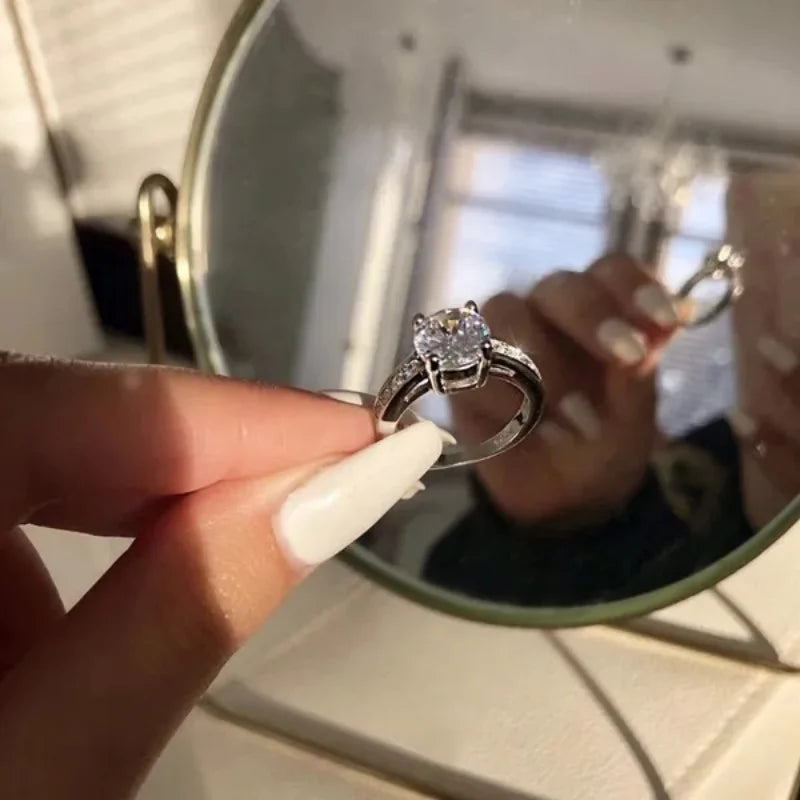 Luxury Wedding Ring Set - Silver Zircon Engagement Rings