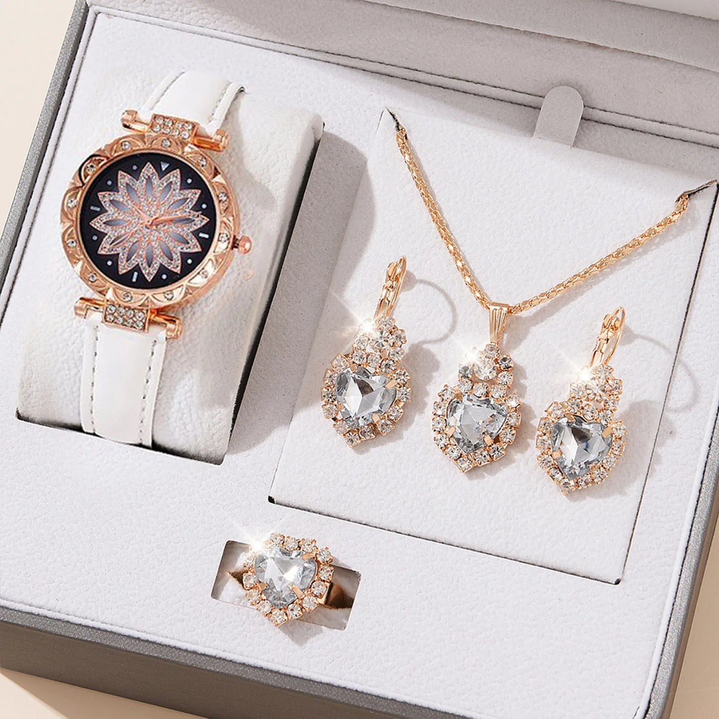 Women's Jewelry Watch Set - Crystal Bling Wristwatch Gift Kit