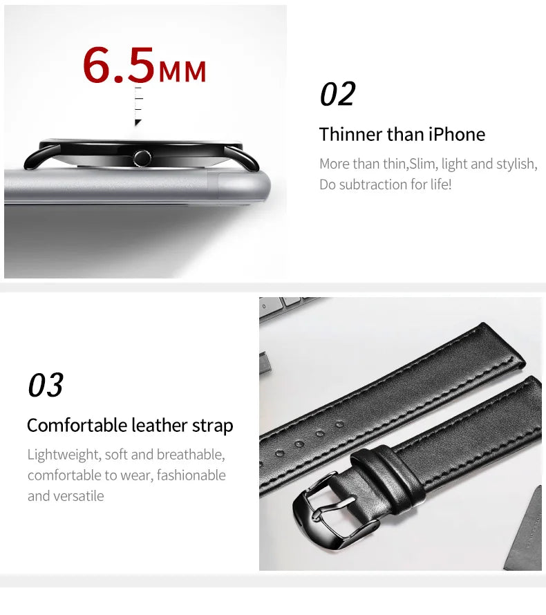 Montre à quartz OLEVS 5869 pour homme, ultra-fine (6,5 mm), minimaliste, étanche, avec date, idéale pour les affaires. Montre-bracelet simple et élégante pour homme.