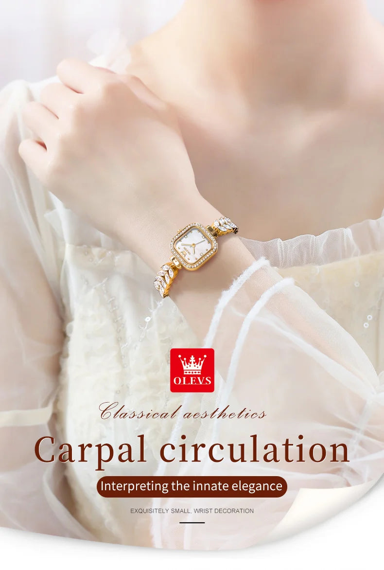 ساعة OLEVS 9987 النسائية - ساعة مربعة مقاومة للماء بسوار فولاذي