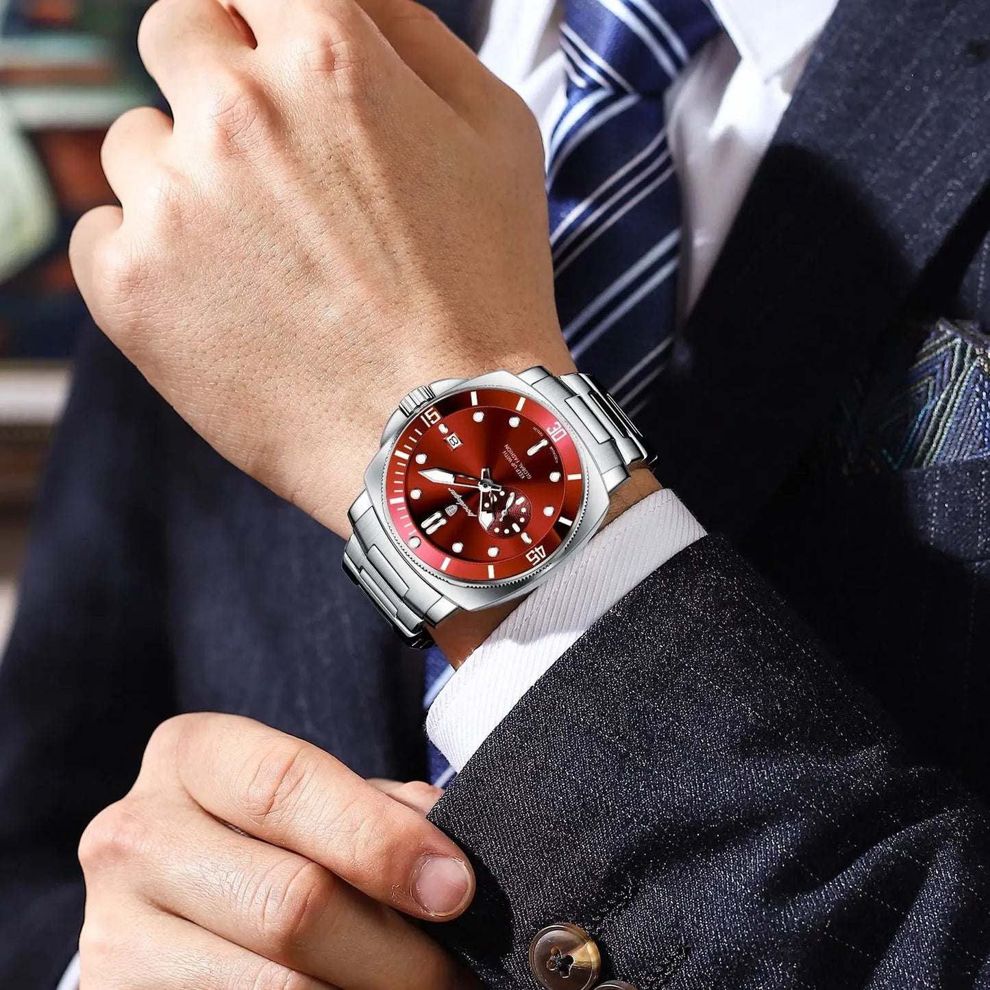 Montre-bracelet de luxe pour homme POEDAGAR, étanche, lumineuse, date, en acier inoxydable, à quartz, pour le sport et les affaires.