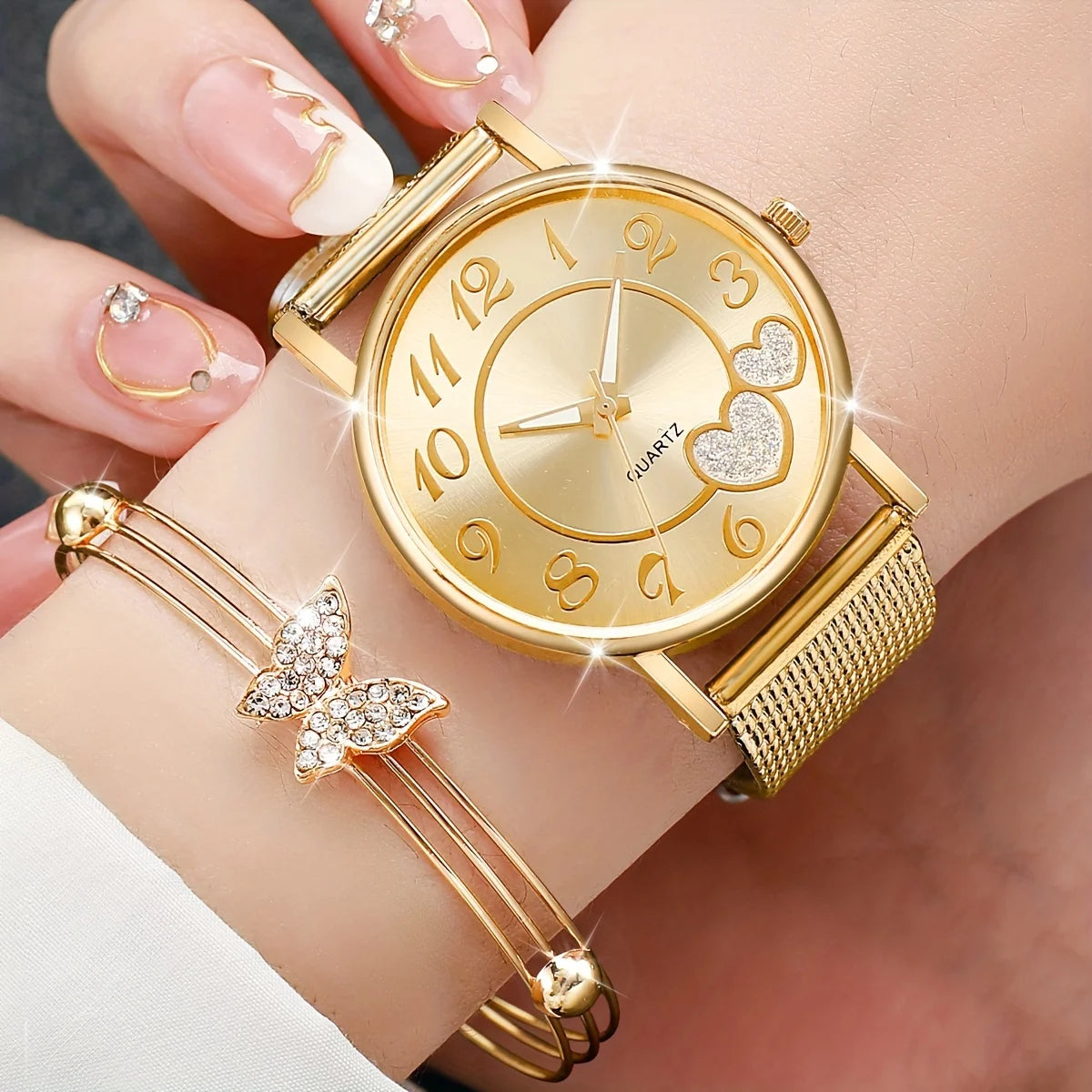 Women's Watch Set - 5/6pcs Diamond Leather Band Quartz Watches