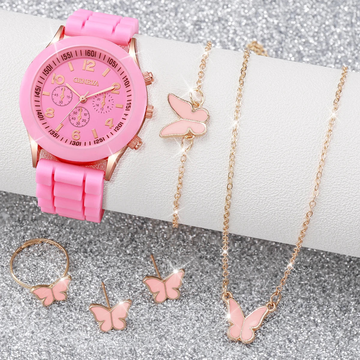 Women's Watch Set - 5/6pcs Silicone Band Quartz Watches Jewelry Set