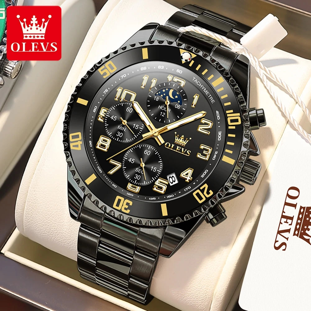 ساعات OLEVS 2926 للرجال ماركة أزياء جديدة فاخرة كوارتز ساعة بثلاثة موانئ صغيرة من الفولاذ المقاوم للصدأ ومقاومة للماء كرونوغراف