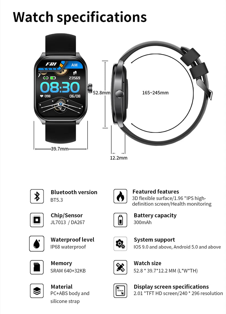 KHwatch Smart Watch - 2.01" Curved Screen Bluetooth Call IP68 Waterproof