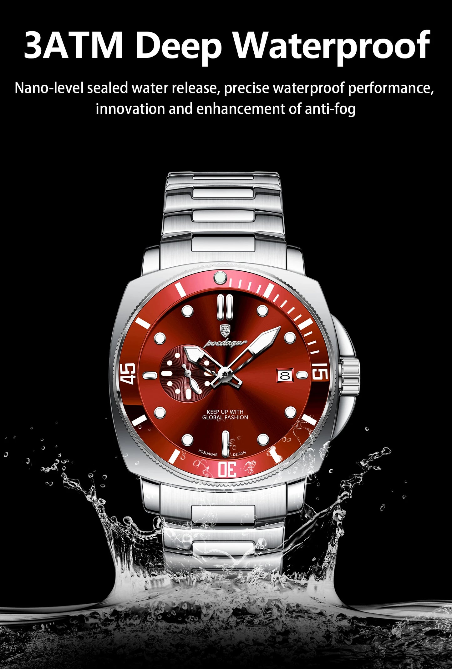 Montre-bracelet de luxe pour homme POEDAGAR, étanche, lumineuse, date, en acier inoxydable, à quartz, pour le sport et les affaires.