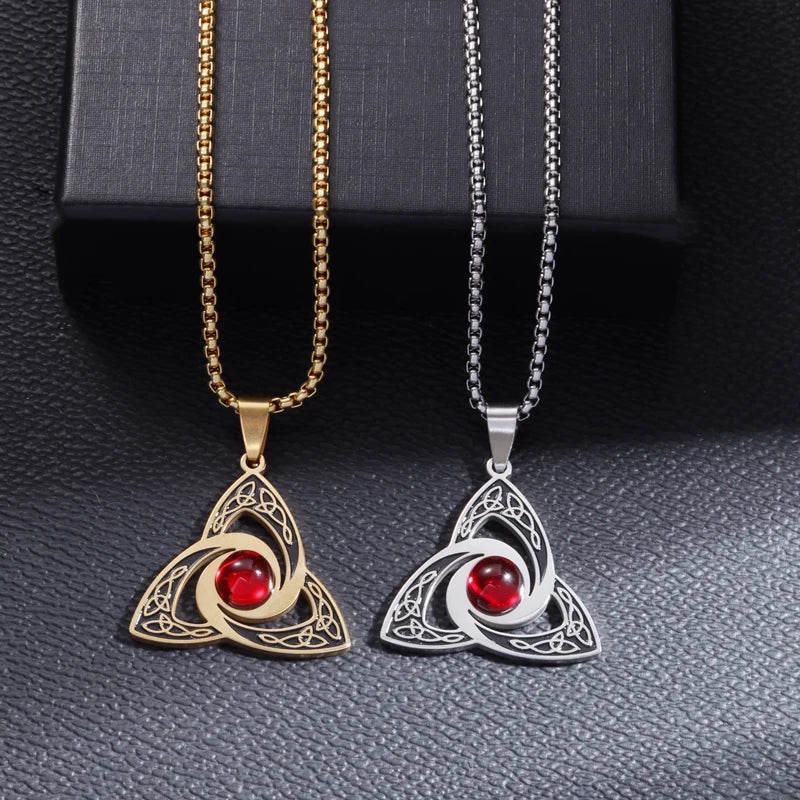 Celtic Trinity Knot Necklace - Irish Red Zircon Stainless Steel Pendant